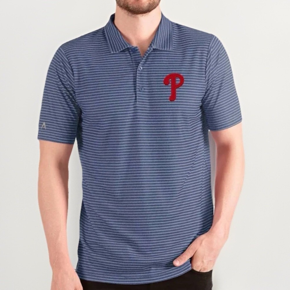 Philadelphia Phillies Big & Tall Esteem Polo - Heathered Royal/White, Size: 3XLT